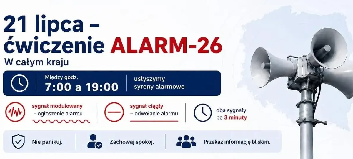 Ćwiczenia ALARM-26: 21 lipca w całym kraju zawyją syreny