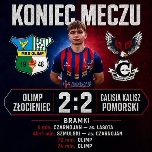 Derby powiatu na remis: Olimp Złocieniec 2:2 Calisia Kalisz Pomorski