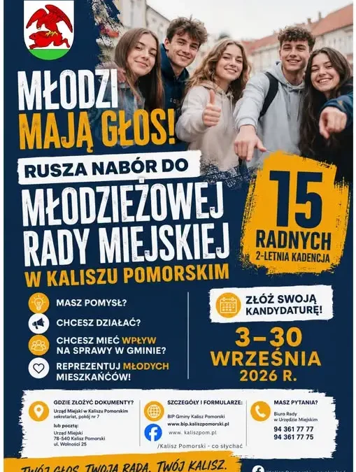Rusza nabór do Młodzieżowej Rady Miejskiej w Kaliszu Pomorskim – zgłoś swój pomysł!